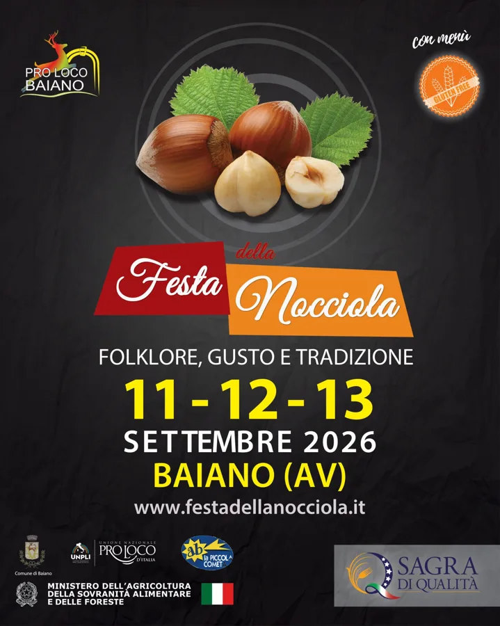 🌰 Festa della Nocciola 2026 a Baiano: tre giorni di gusto, tradizione, libri e fumetti