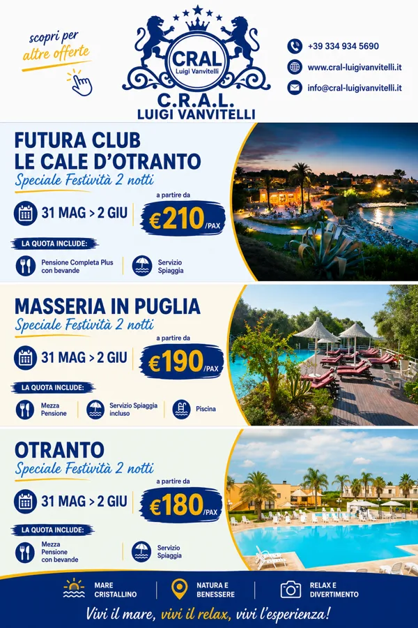 🔥 SPECIALE PONTE 2 GIUGNO IN PUGLIA 🔥