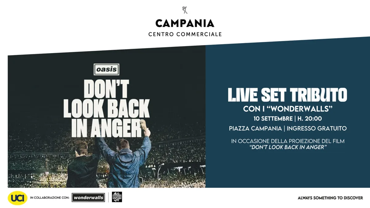 🎸 Oasis Night al Centro Campania: concerto tributo gratuito e cinema dedicato alla band dei fratelli Gallagher