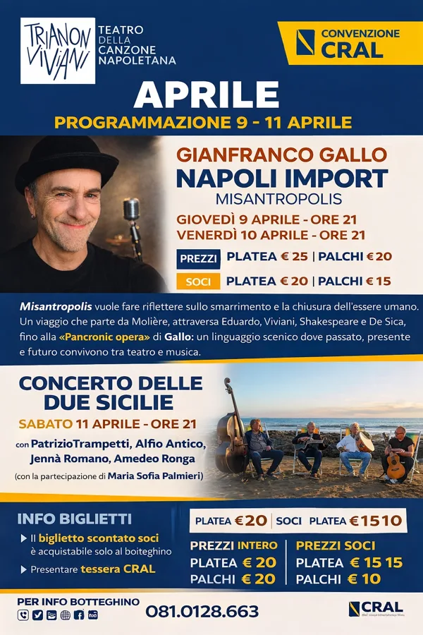🎭 TRIANON VIVIANI &ndash; APRILE - Programmazione 9 &ndash; 11 Aprile