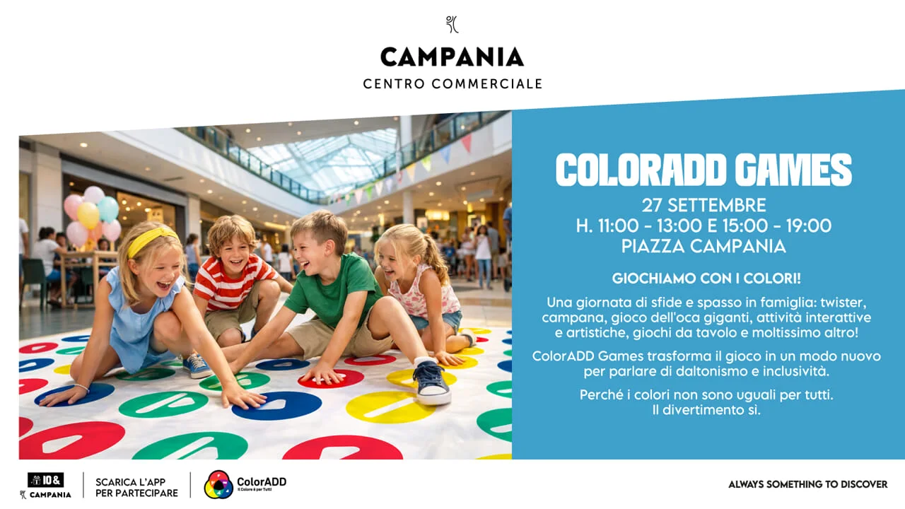 🎨 ColorAdd Games al Centro Campania: una giornata gratuita di giochi e colori dedicata all&rsquo;inclusione