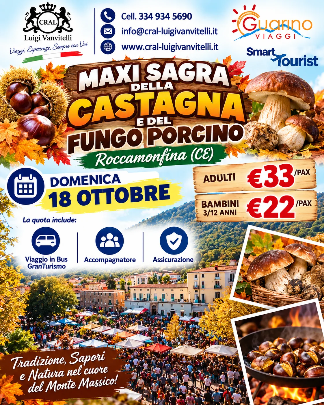 🌰🍄 ROCCAMONFINA IN SAGRA: SI PARTE A SOLI €33! 🚌